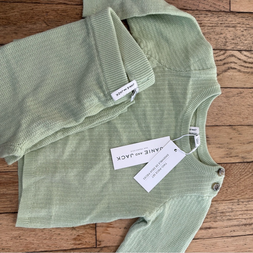 Janie and Jack Mint Knit NEW W TAGS  Sweater Set 6-12mo